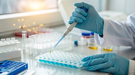 Scientist working with pipette in laboratory, science research and development conceptの素材