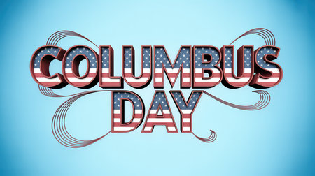 Columbus Day 3D Text with USA Flag and Ribbon Illustrationの素材