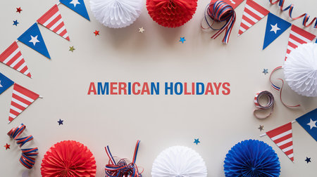 Patriotic holiday background with american flag, stars and ribbonsの素材