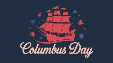 Columbus Day background with a ship and stars. Vector illustration.の素材