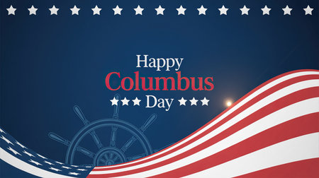 Happy Columbus Day background with american flag and ship wheel. Vector illustration.の素材