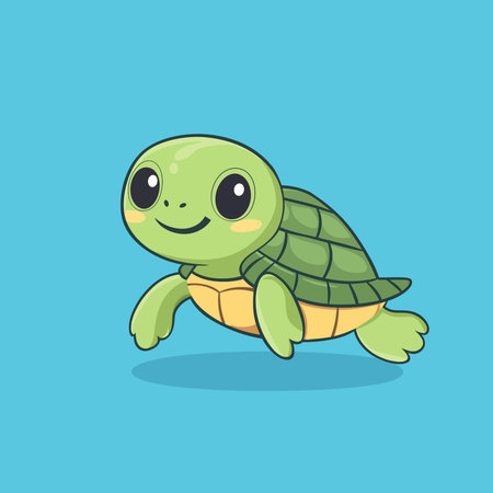 AI GeneratedÂ Adorable cartoon turtle character with a sweet smile isolated on a blue background