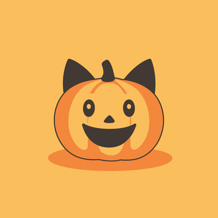 AI GeneratedÂ A charming orange pumpkin character with cat ears and smiling faceのイラスト素材