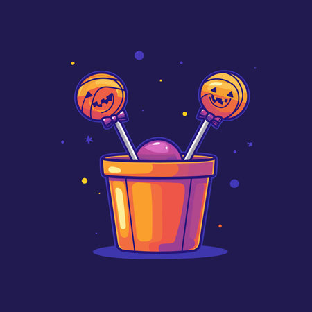 AI-generated Halloween candy in a bucket with jack o lantern lollipops illustrationのイラスト素材
