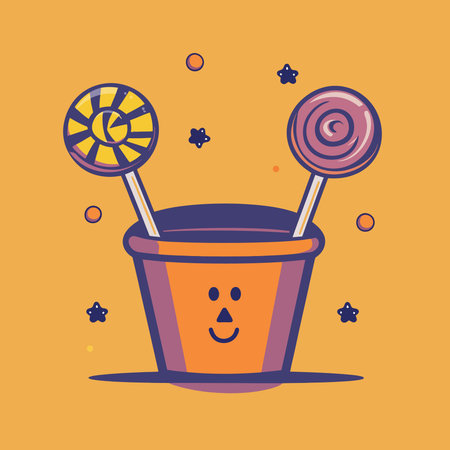 AI-generated colorful lollipops in a cheerful bucket with a smiling face illustrationのイラスト素材