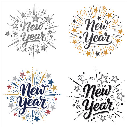 AI-generated Four festive new year s eve celebration designs with fireworksのイラスト素材