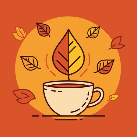 AI-generated Autumn leaf tea cup with falling leaves illustrationのイラスト素材