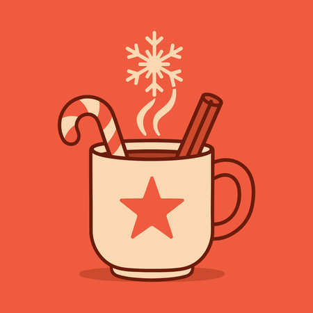 Cozy winter hot chocolate with candy cane and cinnamon stickのイラスト素材