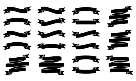 Elegant black ribbons and banners set waving isolated vector illustrationのイラスト素材