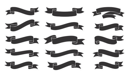 Elegant black and gold ribbons collection vector illustration set for celebration and awardsのイラスト素材