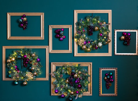 Christmas decorations on the wall. Christmas background.