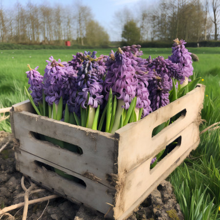 Hyacinthus blossom in the garden is beautiful colorful shimmering in the early morningの素材