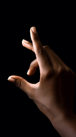 the hand of an Aufro-Americans on a black background in a beam of lightの素材