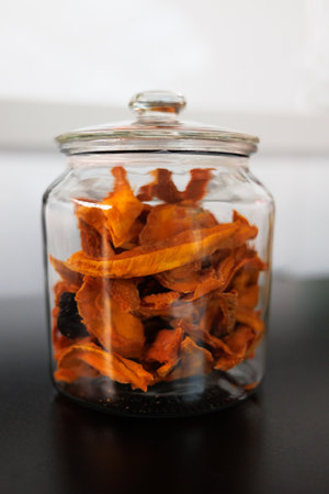 Dried Mango keep fruits in a glass jarの写真素材