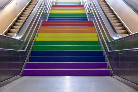 Rainbow colored steps.の写真素材