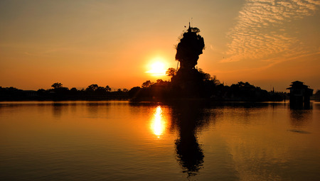 Sunset view Kyauk Kalap pagoda at Hpa-An, Myanmarの写真素材