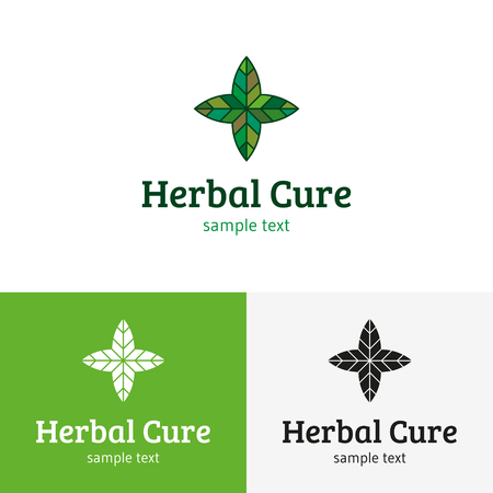 Herbal Cure Medical Logo design template. Vector green leaf pharmacy logotype, sign and symbolのイラスト素材