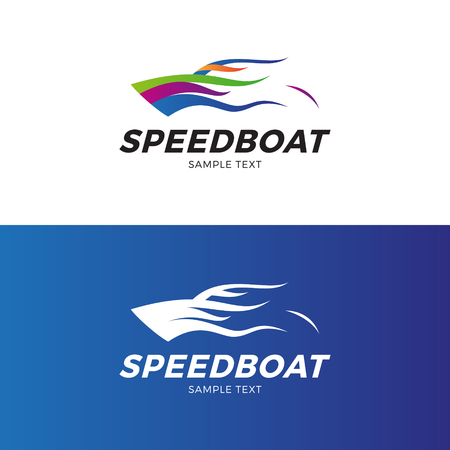 Speedboat Logo design template. Bright vector boat logotype icon with color stripsのイラスト素材