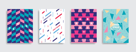 Vector colorful set of geometric cover design. Abstract pattern background. Minimal shape collection of texture. Graphic template for banner, poster, flyer. Illustration with place for textのイラスト素材