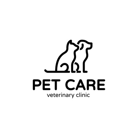 Pet Care icon design template. Graphic sitting cat and dog icon, sign, symbol. Animal friend illustration isolated on background. Modern kitten and puppy label for veterinary clinic,petfoodのイラスト素材
