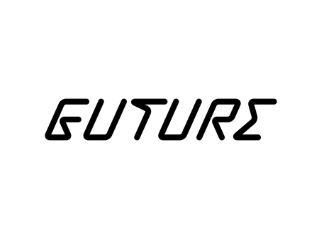 Future logo design template. Vector lettering logotype, sign and symbol. Tech typography illustration isolated on background. Modern neon label badge in futuristic styleのイラスト素材