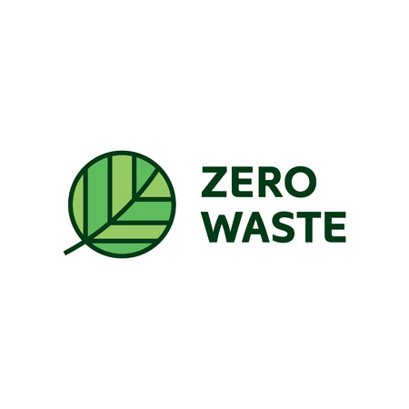 Zero Waste design template. Vector illustration of  Refuse Reduce Reuse Recycle Rot. Line art icon label with round leaf. No Plastic and Go Green concept with circle plantのイラスト素材