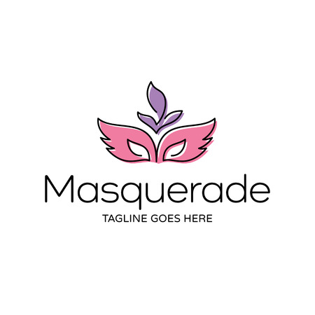 Vector Masquerade logo design template. Carnival party illustration background. Linear color festive concept with feather mask. Mardi Gras icon symbolのイラスト素材