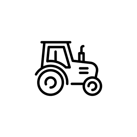 Vector farmer tractor icon template. Line village harvest truck illustration. Color sign background for agriculture business, local market. Farm organic food symbol with heavy machineryのイラスト素材