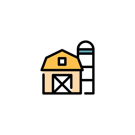 Vector farm house icon template. Line barn and silo symbol illustration. Color local farmer food background for organic natural productsのイラスト素材