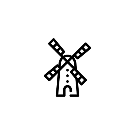 Vector farm mill icon template. Line wind generator symbol illustration. Local agriculture farmer background for eco business, wheat factoryのイラスト素材