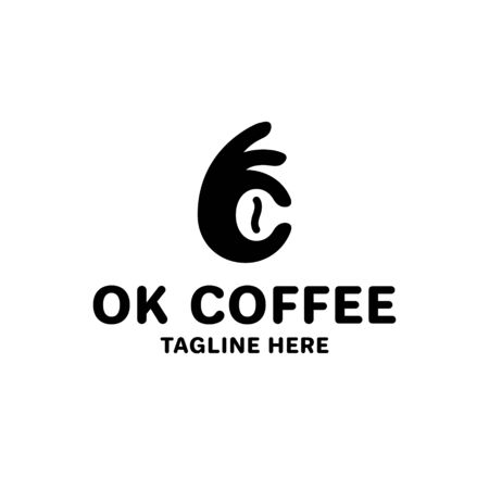 Vector OK coffee design template. Hand with bean icon symbol. Creative okay grain . Caffeine label illustration backgroundのイラスト素材