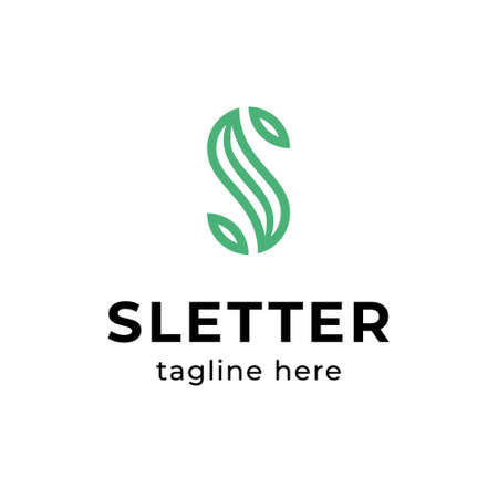 Vector letter S logo template. Linear eco logotype illustration with leaf signs. Graphic natural icon label. Elegant sign monogram suitable for ecology, spa, seaweed and other brandingのイラスト素材