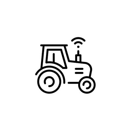 Vector smart farm tractor icon. Modern technology agriculture concept. Linear innovation heavy machinery template. Simple wifi harvest truck illustrationのイラスト素材