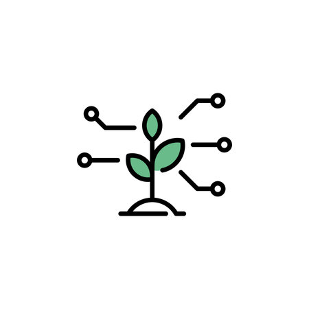 Vector sprout icon template. Linear illustration of smart farming control process. Modern plant research symbol. Technology farm monitoring conceptのイラスト素材