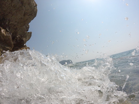 rocky coast, strong wave-clear Adriatic sea, summer blue sky a lovely stayの写真素材