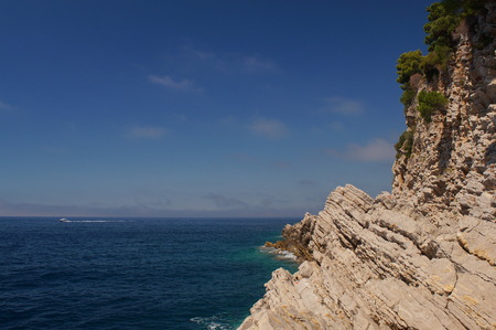 layered mountains in Montenegro, a magnificent fragrant pine, blue sea and natural pattern backgroundの写真素材