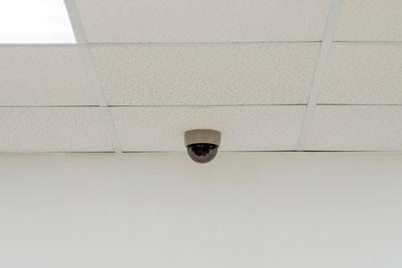 Ceiling lamp built-in on the white ceiling close-up diagonal viewの写真素材