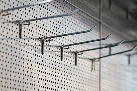 empty store shelves in super market, lighting fixtures and shelves for sale product