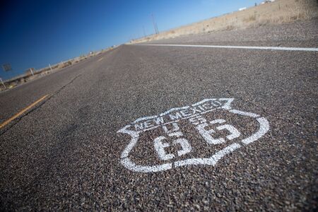 Route 66 printed on pavement, selective focus.の写真素材