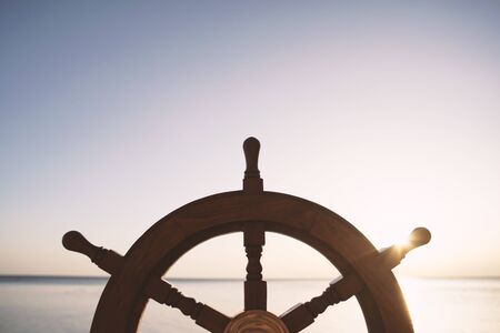 Ship rudder with sea on background.                                                   の写真素材