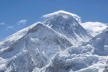 Mount Everest with Clouds on Top. Himalaya Mountain Range. Nepal.