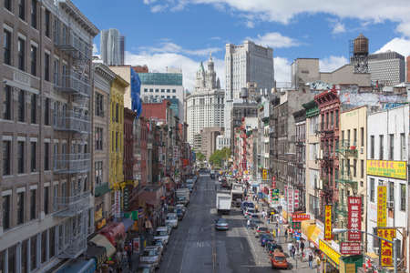 USA, New York City - 10 September 2010. Chinatown in New York City Crossroads E. Broadway and Market Street.のeditorial素材