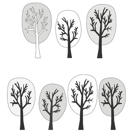 Vector black and white illustration of winter treesのイラスト素材