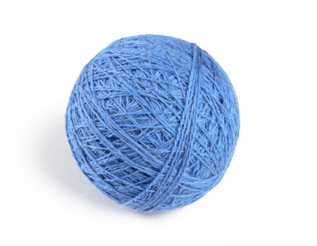 The blue wool ball on white background