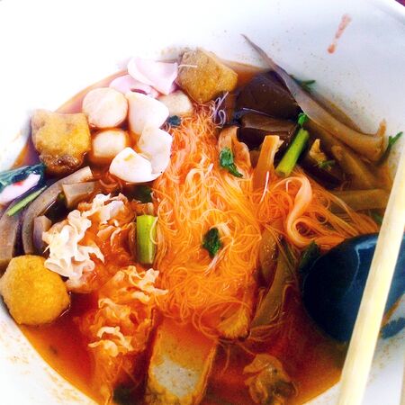 Yentafo Noodle in Red Tofu Soupの写真素材