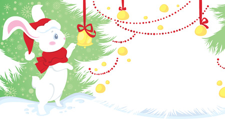 Cute white rabbit - symbol of Chinese horoscope for New Year. Greeting card with space for your textのイラスト素材