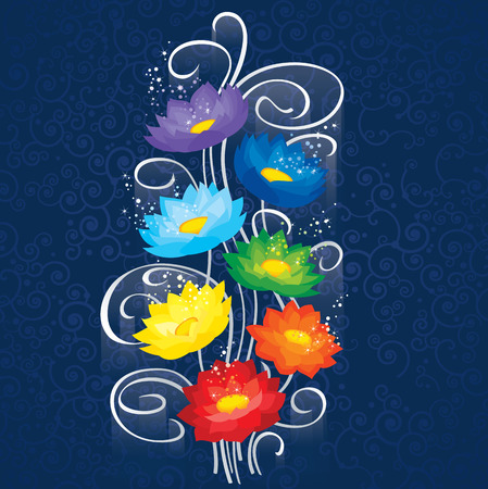 Glowing Chakras lotuses.This image is an easy to edit vector illustration. Image contains gradients, transparencies, blending modes. EPS 10.のイラスト素材