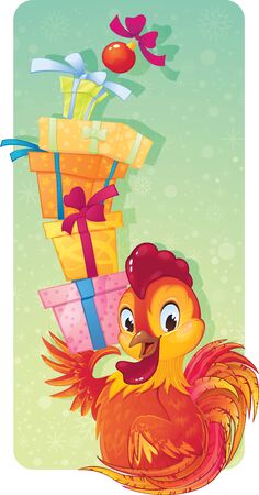 Cute Red Fire Rooster for the Chinese New Year. The red fire rooster is a symbol of the approaching new 2017 year.のイラスト素材