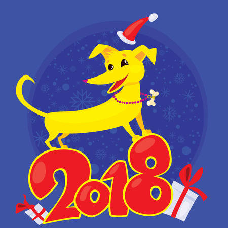 Yellow Dog is the Chinese zodiac symbol of the New Year 2018のイラスト素材