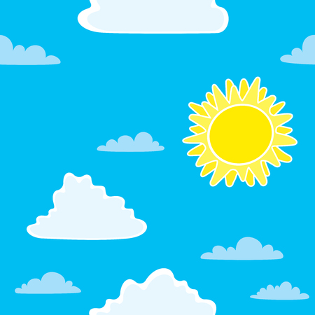 Vintage seamless background with Sun and clouds. Seamless pattern with Sun and clouds.のイラスト素材